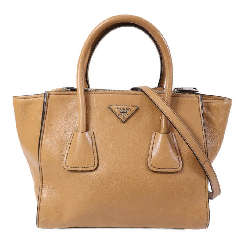 PRADA 牛皮皮革Twin Pocket Double Handle銀扣手挽肩背兩用袋-0