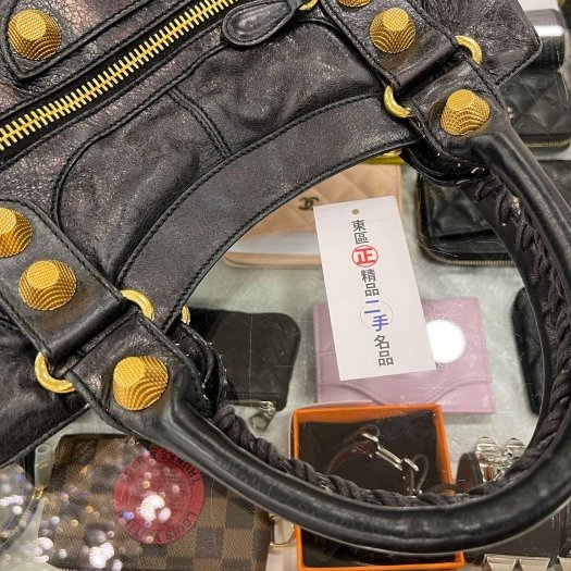 東區正精品㊣BALENCIAGA 173085 黑色羊皮大金釦手提包機車包RZ5197-6