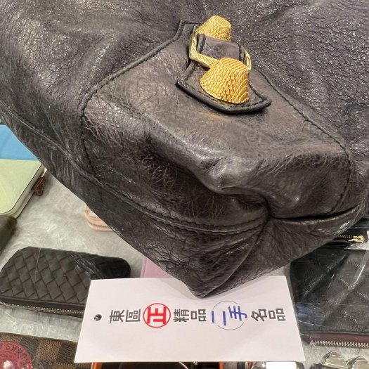 東區正精品㊣BALENCIAGA 173085 黑色羊皮大金釦手提包機車包RZ5197-8