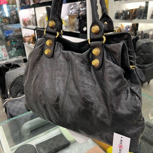 東區正精品㊣BALENCIAGA 173085 黑色羊皮大金釦手提包機車包RZ5197-9