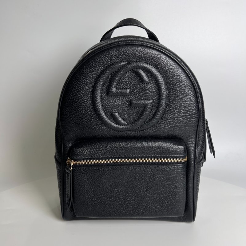 GUCCI 431570 黑皮革SOHO銀鍊後背包-0