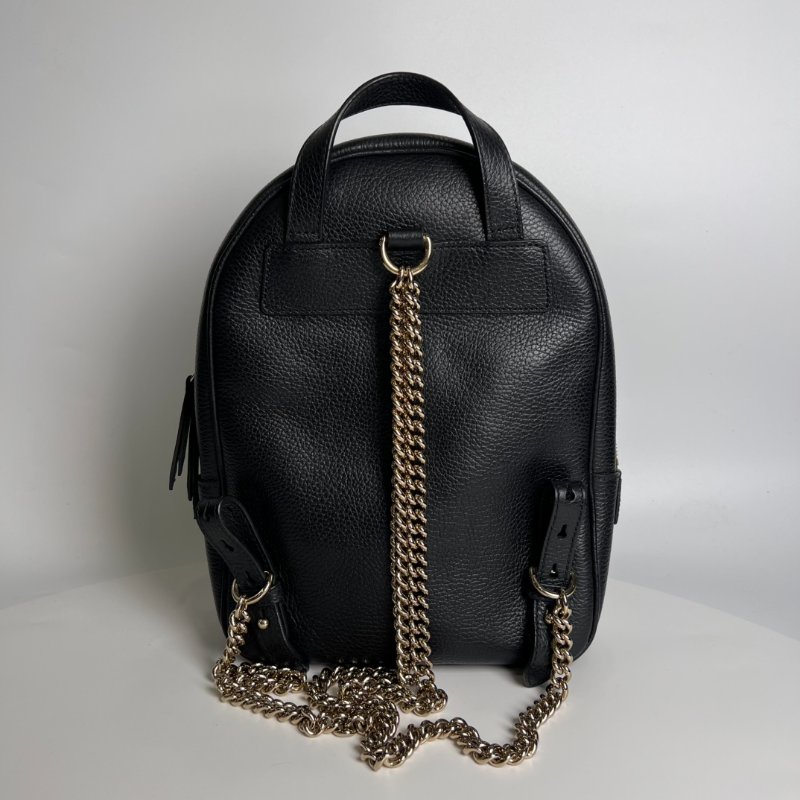GUCCI 431570 黑皮革SOHO銀鍊後背包-1