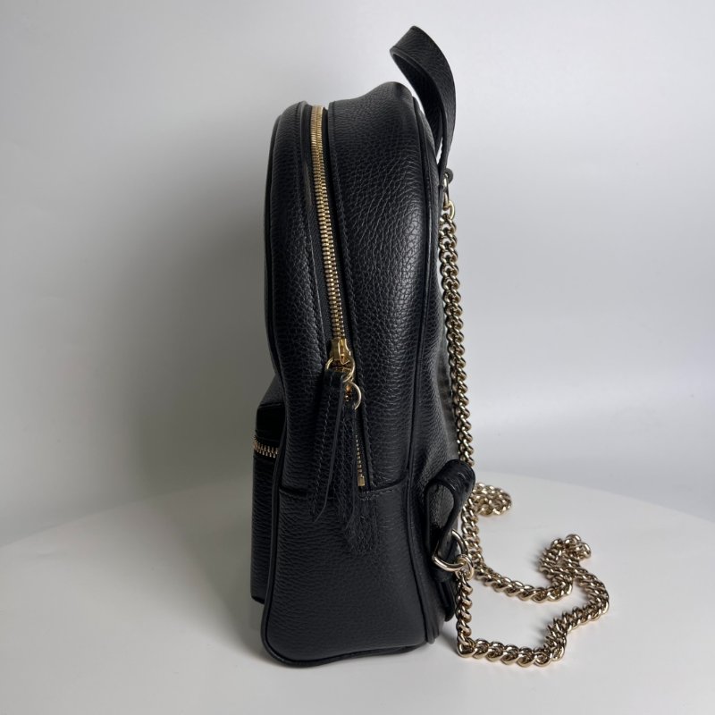 GUCCI 431570 黑皮革SOHO銀鍊後背包-3