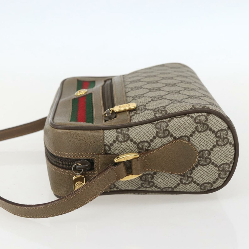 【日本直送】GUCCI GG Supreme Web Sherry Line 手提包 PVC 米色 金色 56 02 087 Auth am10340-2