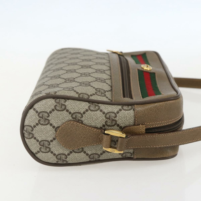 【日本直送】GUCCI GG Supreme Web Sherry Line 手提包 PVC 米色 金色 56 02 087 Auth am10340-3