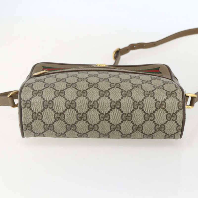 【日本直送】GUCCI GG Supreme Web Sherry Line 手提包 PVC 米色 金色 56 02 087 Auth am10340-4