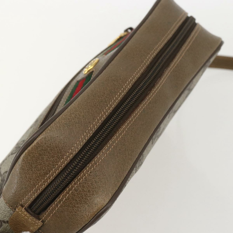 【日本直送】GUCCI GG Supreme Web Sherry Line 手提包 PVC 米色 金色 56 02 087 Auth am10340-5