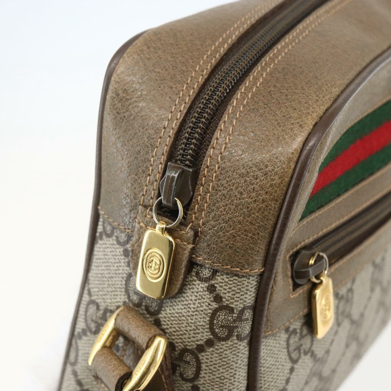 【日本直送】GUCCI GG Supreme Web Sherry Line 手提包 PVC 米色 金色 56 02 087 Auth am10340-9