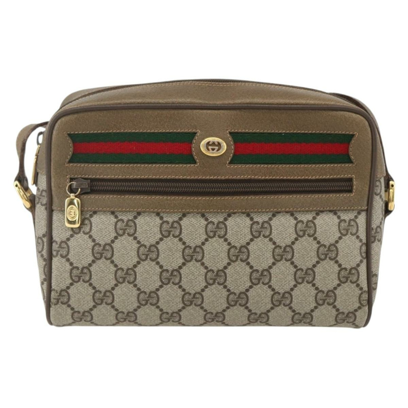 【日本直送】GUCCI GG Supreme Web Sherry Line 手提包 PVC 米色 金色 56 02 087 Auth am10340-12