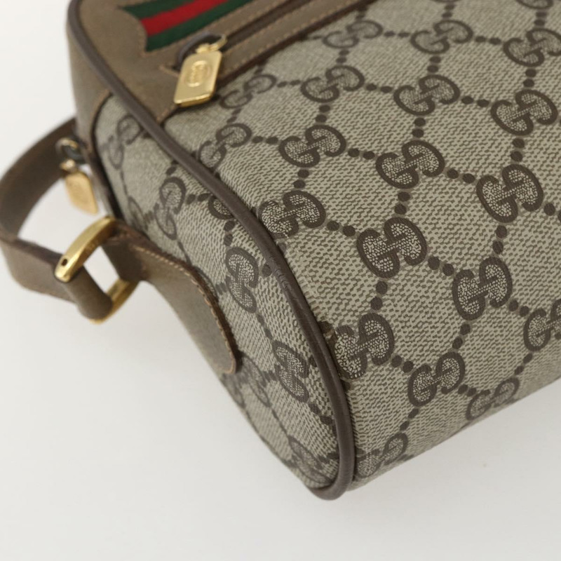 【日本直送】GUCCI GG Supreme Web Sherry Line 手提包 PVC 米色 金色 56 02 087 Auth am10340-13