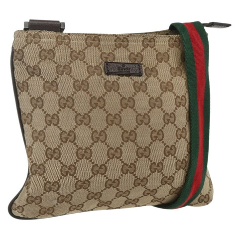 GUCCI GG帆布織帶雪莉線單肩包 米色 銀色 146309 正品 am10337