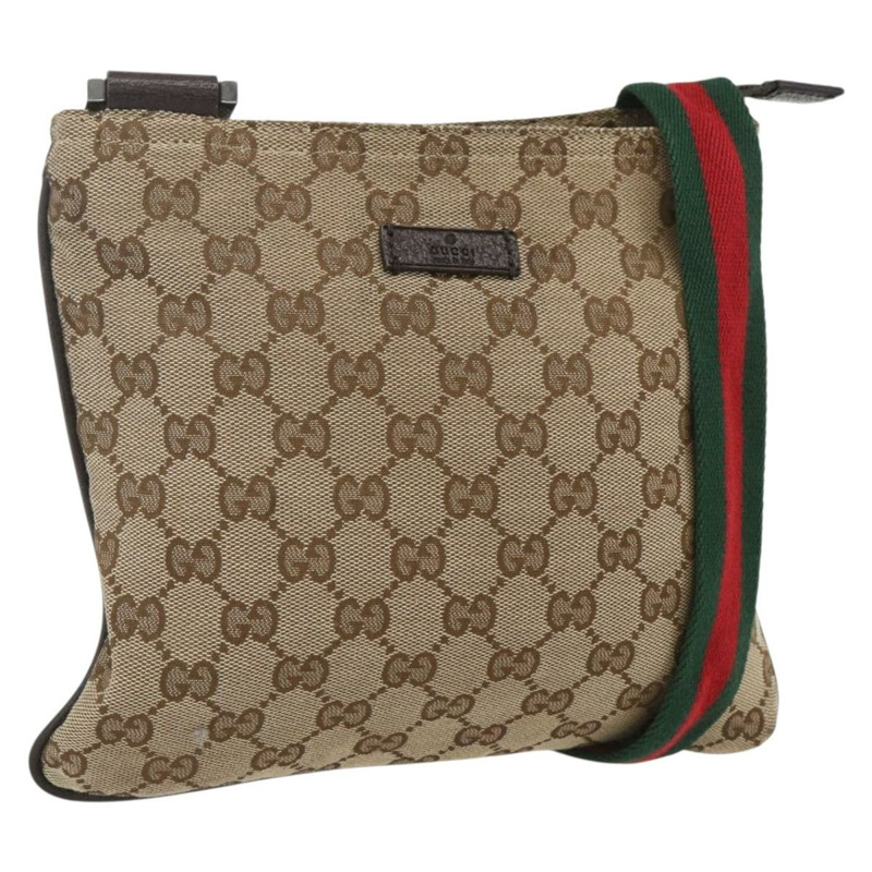 【日本直送】GUCCI GG帆布織帶雪莉線單肩包 米色 銀色 146309 正品 am10337-0