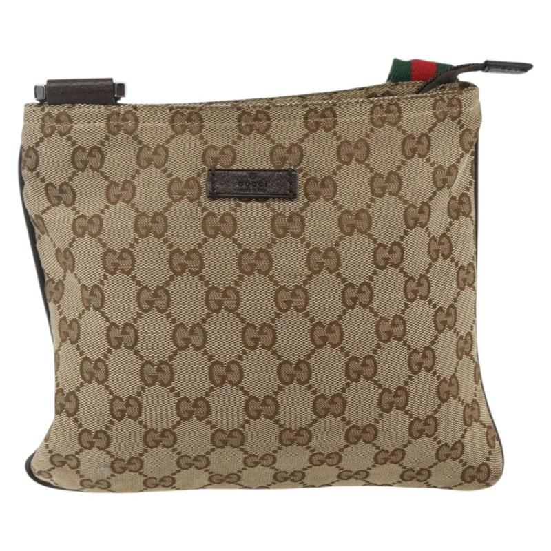 【日本直送】GUCCI GG帆布織帶雪莉線單肩包 米色 銀色 146309 正品 am10337-12