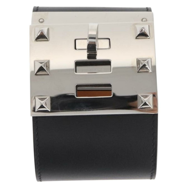 【日本直送】愛馬仕 Kelly 狗狗手鐲，皮革材質，S 碼，黑色/銀色，正品 am10243V-12