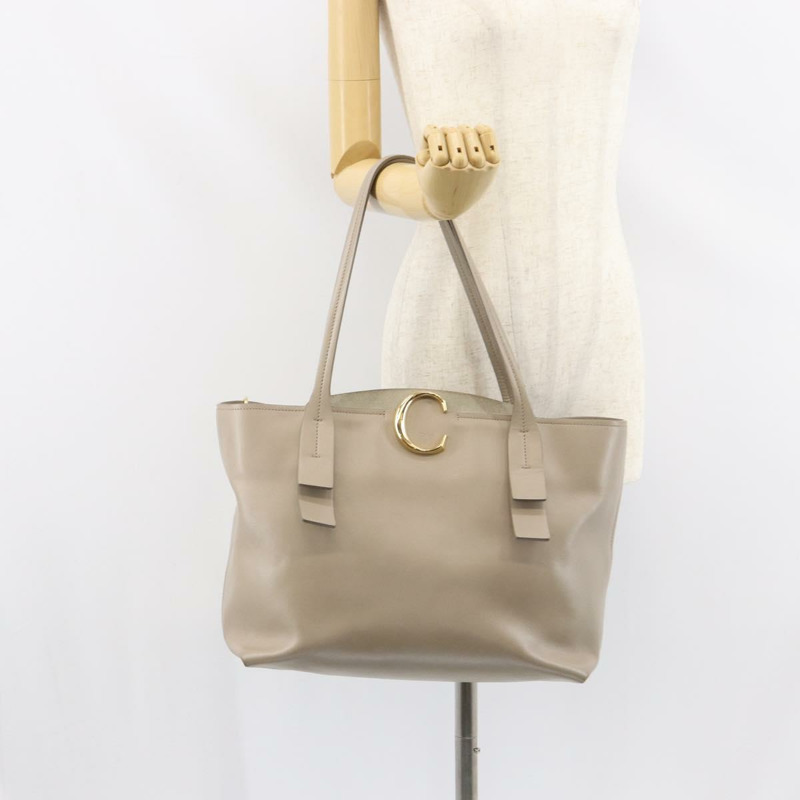 【日本直送】Chloe C 托特包 皮革 米色 金色 正品 am10250V-22