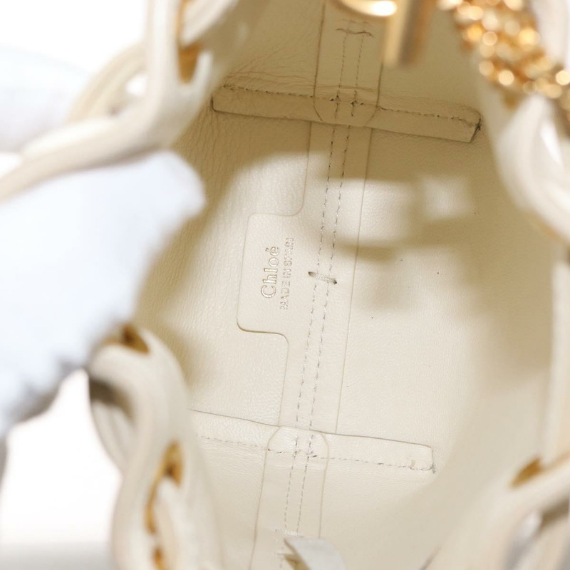 【日本直送】Chloe 鏈條微型水桶肩背包 皮革 象牙色 金色 正品 am10194V-9