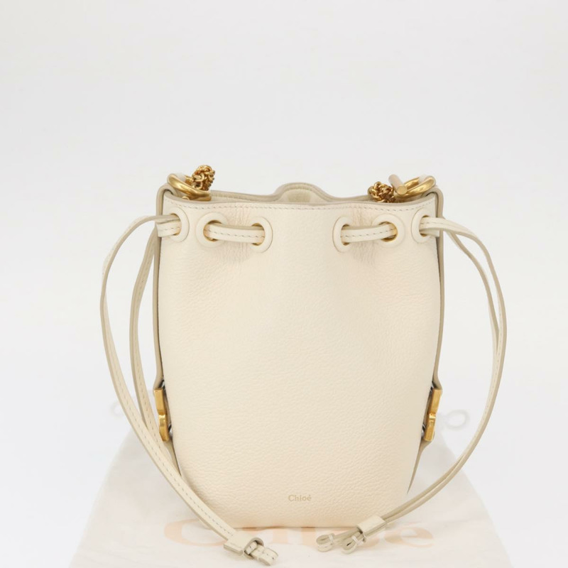 【日本直送】Chloe 鏈條微型水桶肩背包 皮革 象牙色 金色 正品 am10194V-11