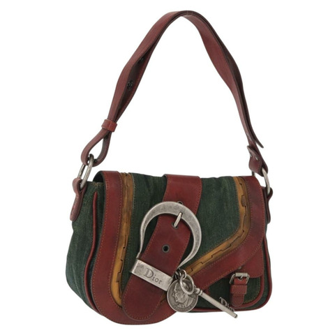 Christian Dior Gaucho 單肩包 牛仔綠 銀色 正品 162945V