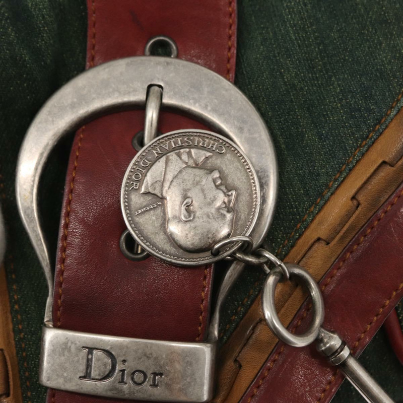 【日本直送】Christian Dior Gaucho 單肩包 牛仔綠 銀色 正品 162945V-8