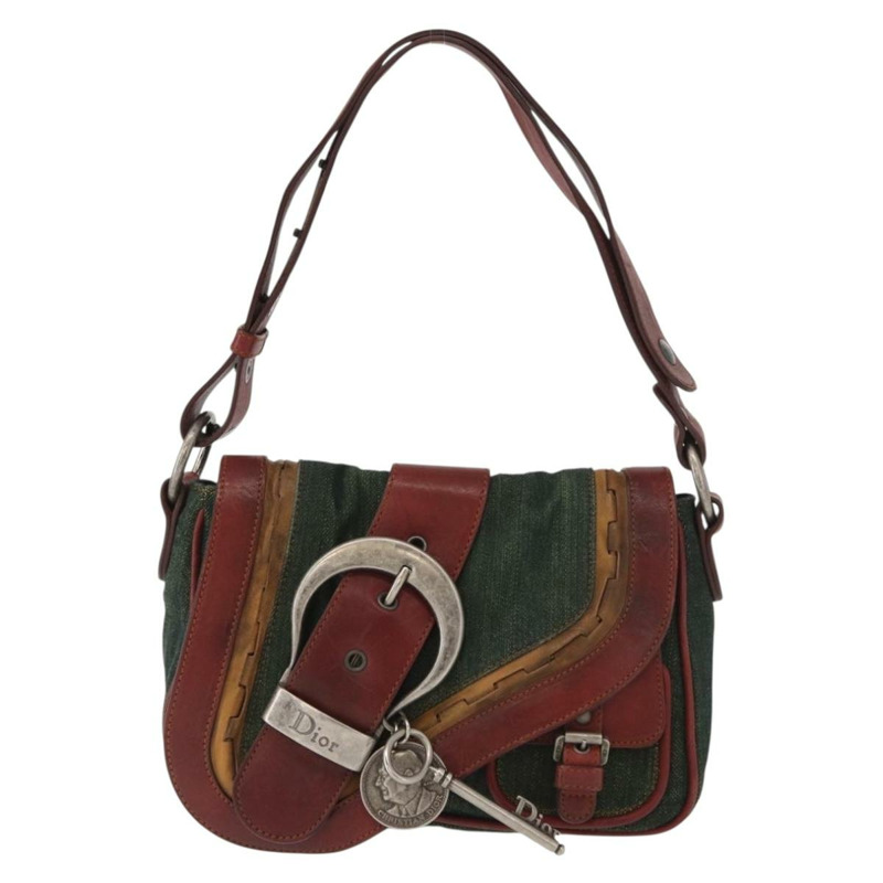 【日本直送】Christian Dior Gaucho 單肩包 牛仔綠 銀色 正品 162945V-12