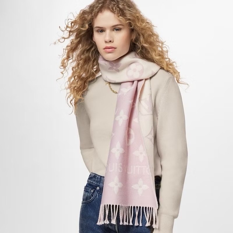 全新正品 Louis vuiton M77727 經典羊絨圍巾 粉色-7