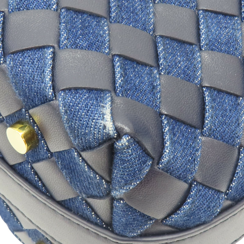 深藍色 牛皮 丹寧布 mini wallace 手提包【BOTTEGA VENETA 寶緹嘉】 796393-10