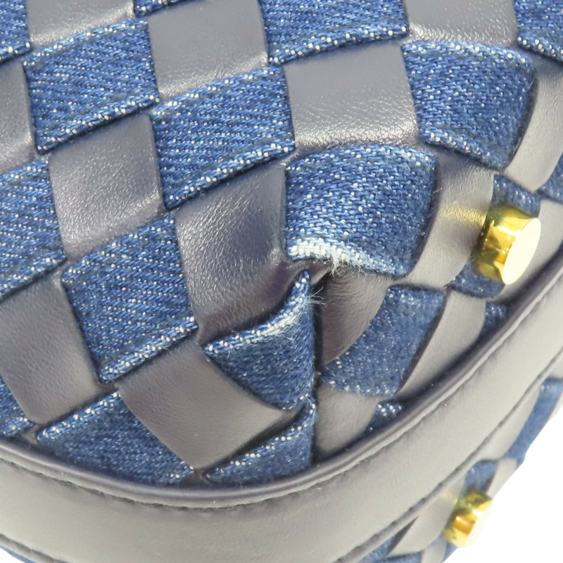 深藍色 牛皮 丹寧布 mini wallace 手提包【BOTTEGA VENETA 寶緹嘉】 796393-11