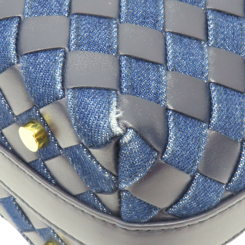 深藍色 牛皮 丹寧布 mini wallace 手提包【BOTTEGA VENETA 寶緹嘉】 796393-12