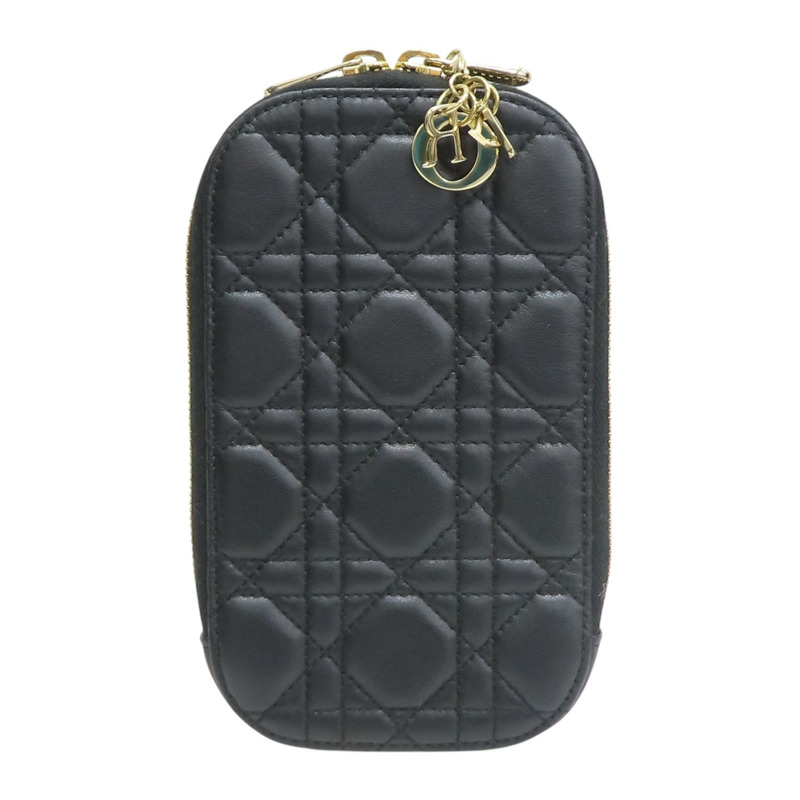 黑色 籐格紋 牛皮 Cannage Phone Holder 拉鍊長夾【DIOR 迪奧】 S0872ONMJ-M900-0