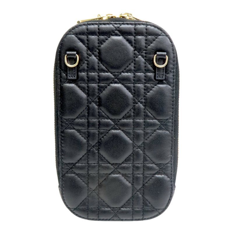 黑色 籐格紋 牛皮 Cannage Phone Holder 拉鍊長夾【DIOR 迪奧】 S0872ONMJ-M900-1