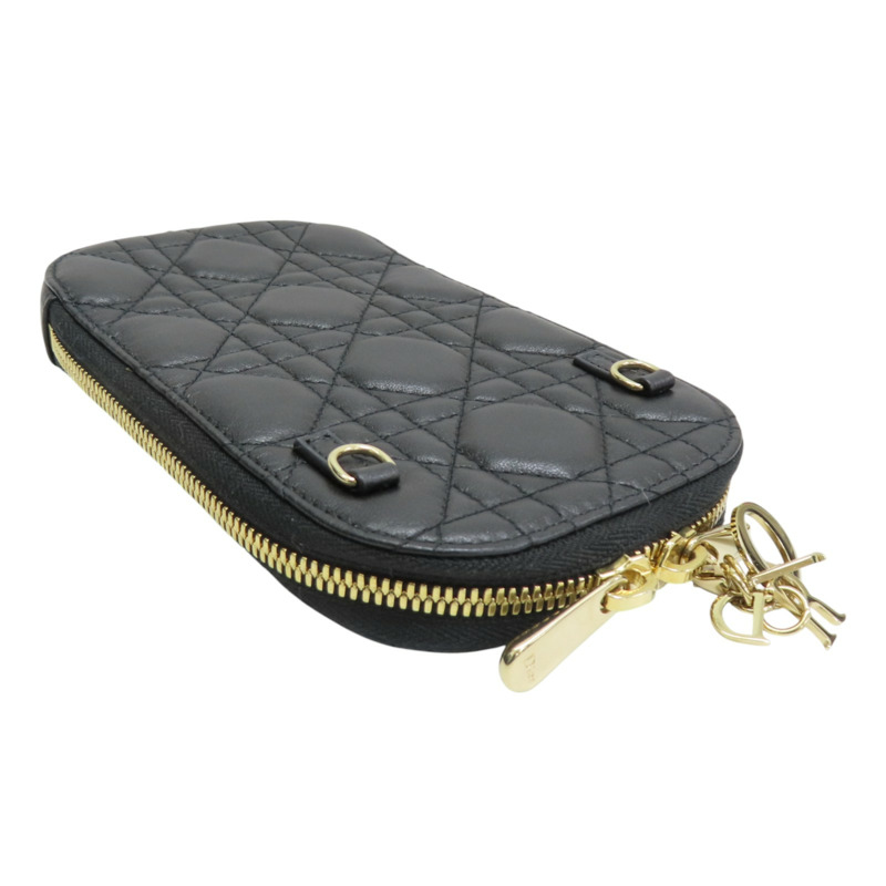 黑色 籐格紋 牛皮 Cannage Phone Holder 拉鍊長夾【DIOR 迪奧】 S0872ONMJ-M900-3
