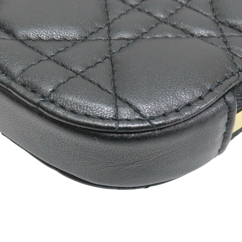 黑色 籐格紋 牛皮 Cannage Phone Holder 拉鍊長夾【DIOR 迪奧】 S0872ONMJ-M900-9