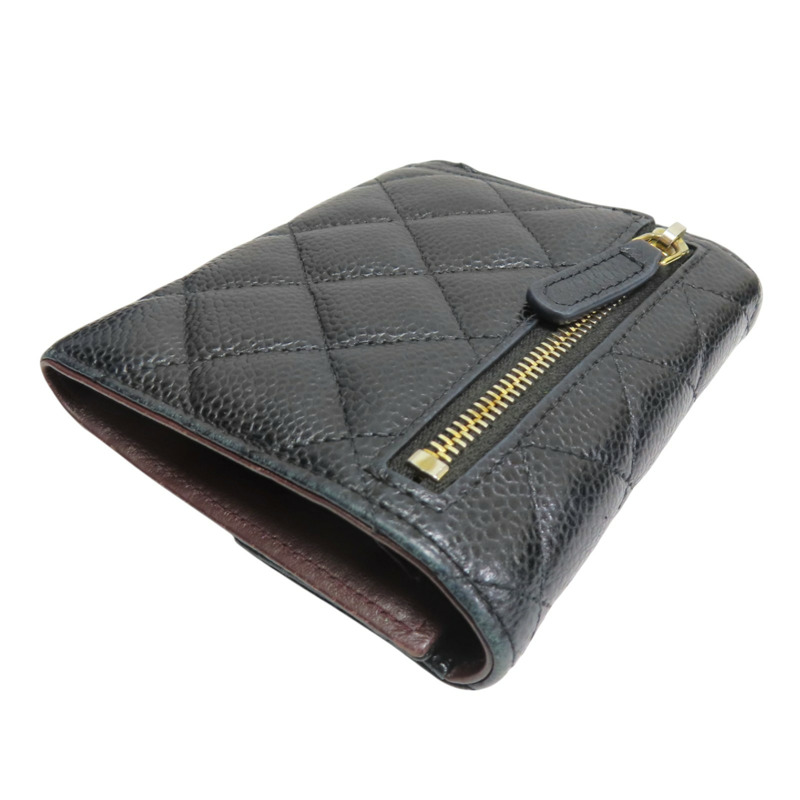 黑色牛皮 菱格紋 荔枝紋 扣式短夾 金扣【CHANEL 香奈兒】 AP0231-3