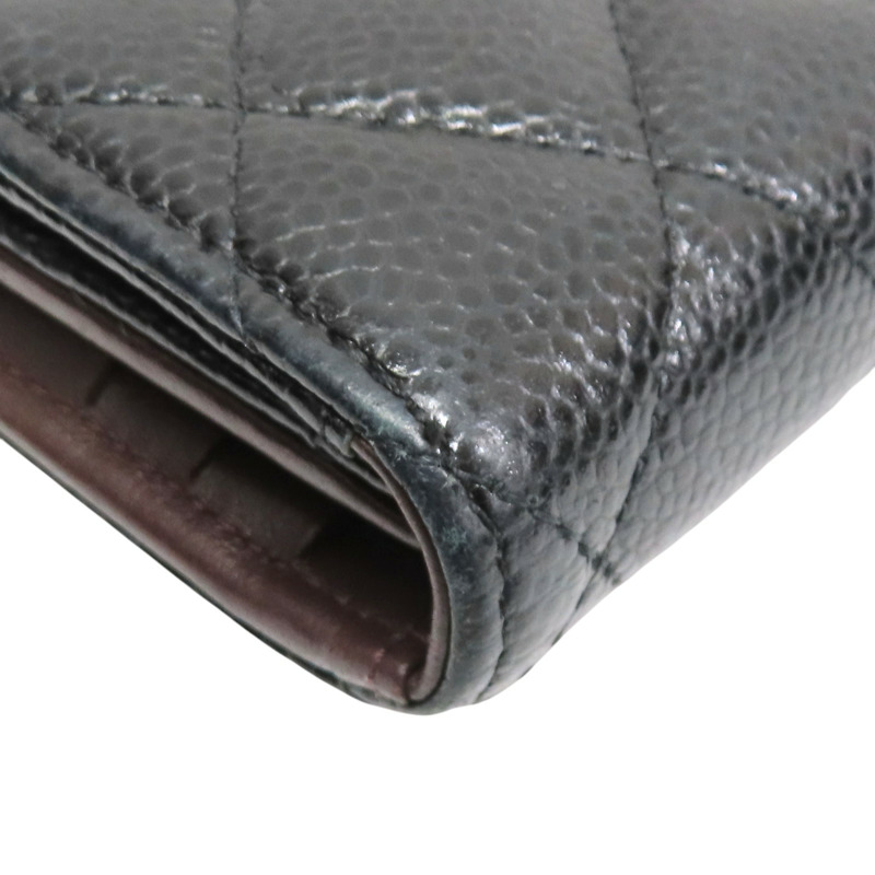 黑色牛皮 菱格紋 荔枝紋 扣式短夾 金扣【CHANEL 香奈兒】 AP0231-9