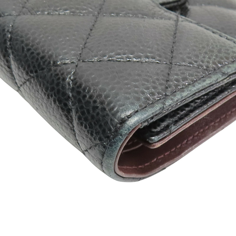 黑色牛皮 菱格紋 荔枝紋 扣式短夾 金扣【CHANEL 香奈兒】 AP0231-12