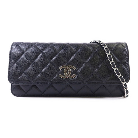 CHANEL 牛皮皮革Flap Phone Bag銀扣鏈帶肩背袋