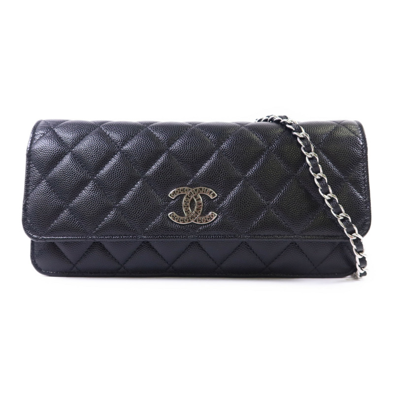 CHANEL 牛皮皮革Flap Phone Bag銀扣鏈帶肩背袋-0
