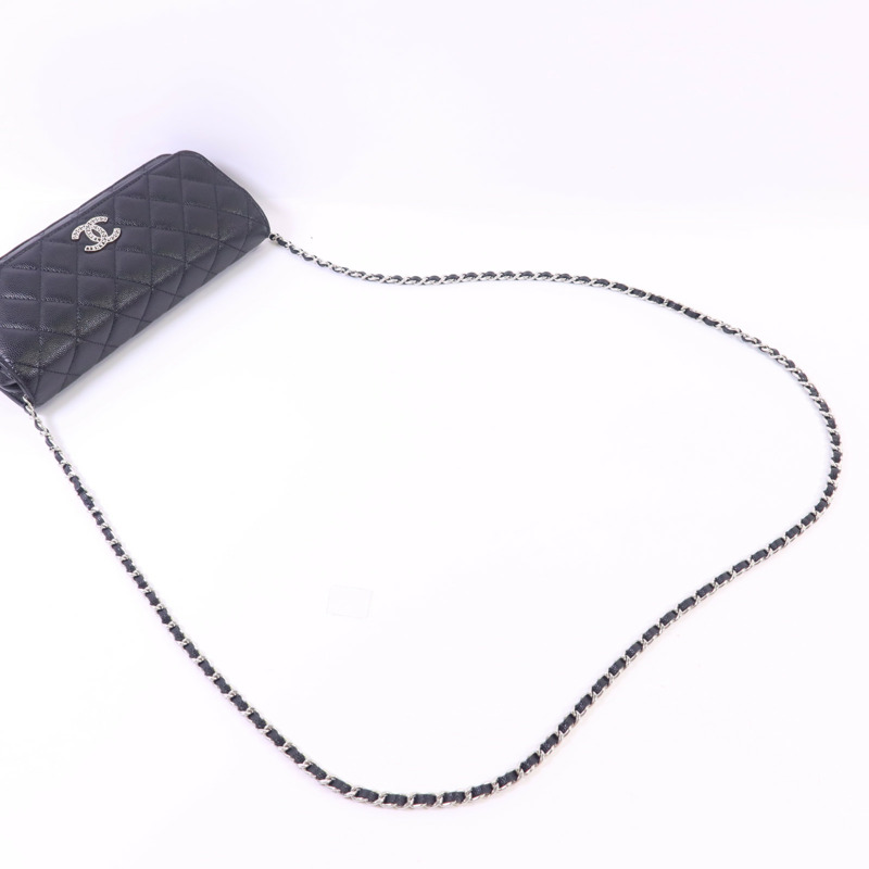 CHANEL 牛皮皮革Flap Phone Bag銀扣鏈帶肩背袋-4