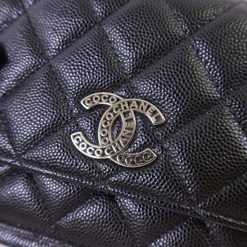 CHANEL 牛皮皮革Flap Phone Bag銀扣鏈帶肩背袋-11