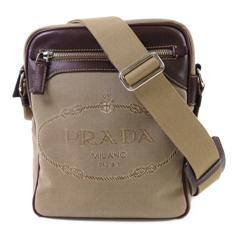 PRADA 帆布Shoulder Bag銀扣肩背袋