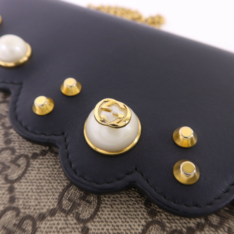 GUCCI 塗層帆布Wallet On Chain金扣鏈帶肩背袋-9