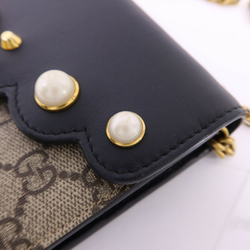 GUCCI 塗層帆布Wallet On Chain金扣鏈帶肩背袋-14