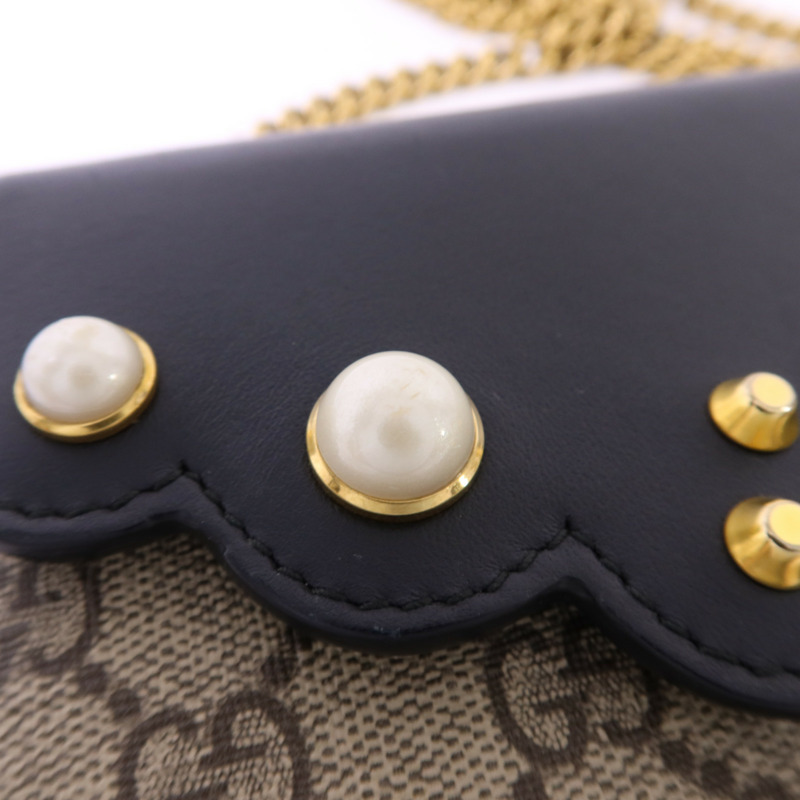 GUCCI 塗層帆布Wallet On Chain金扣鏈帶肩背袋-15