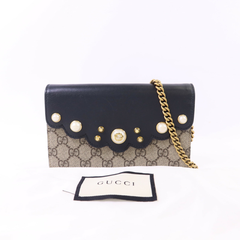 GUCCI 塗層帆布Wallet On Chain金扣鏈帶肩背袋-18