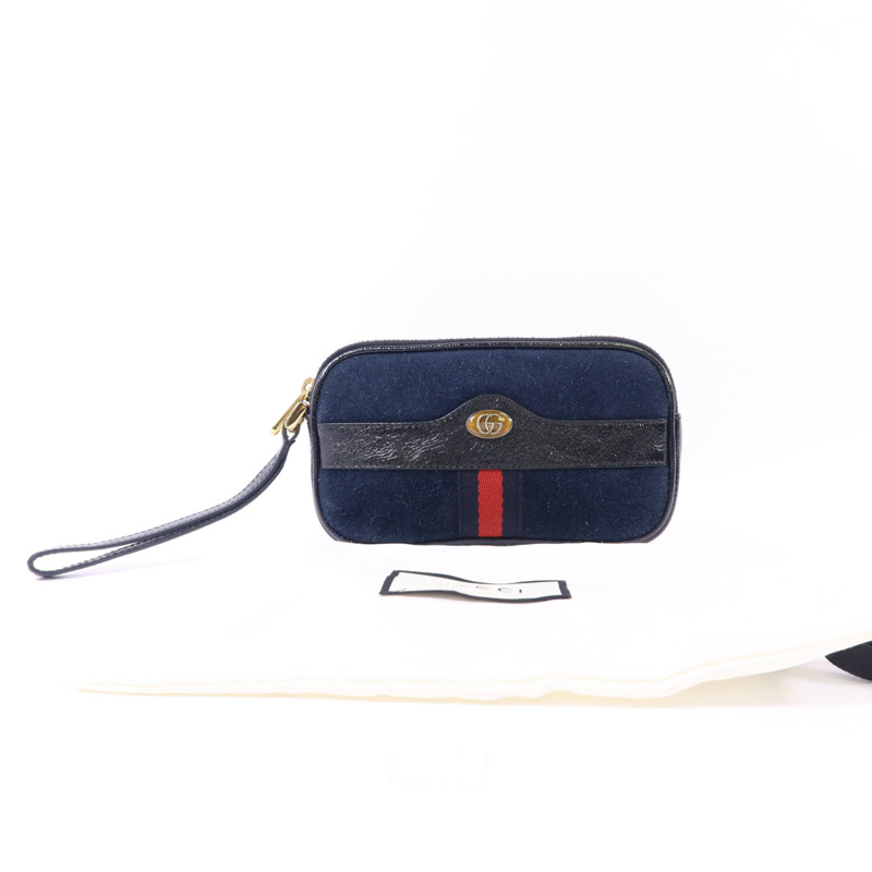 GUCCI 絨布/漆皮皮革Accessories Pouch金扣手拿包-17