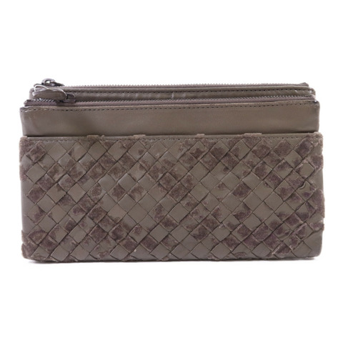 BOTTEGA VENETA 織紋皮革/天鵝絨Long Wallet長錢包