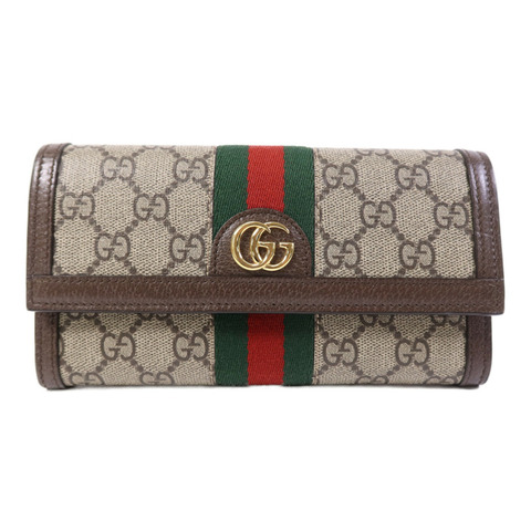 GUCCI 塗層帆布Ophidia GG金扣長錢包