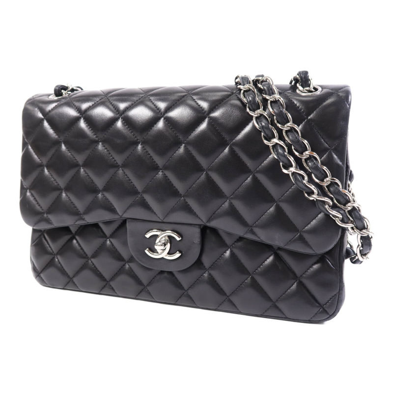 CHANEL 羊皮皮革Large Classic銀扣鏈帶肩背袋-2