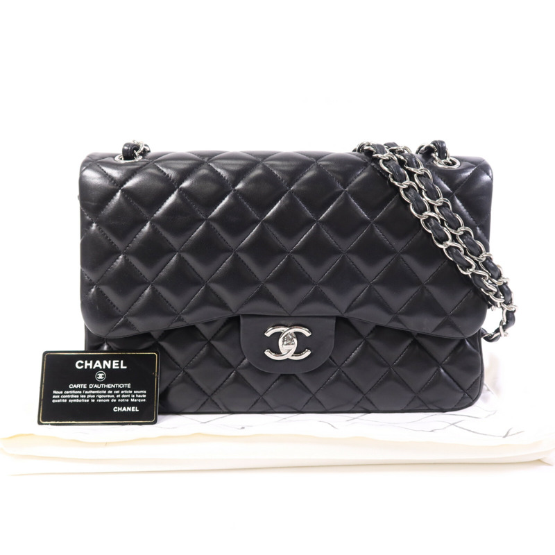 CHANEL 羊皮皮革Large Classic銀扣鏈帶肩背袋-13