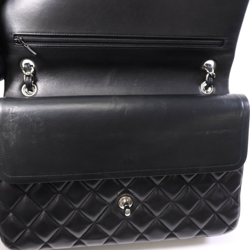 CHANEL 羊皮皮革Large Classic銀扣鏈帶肩背袋-15